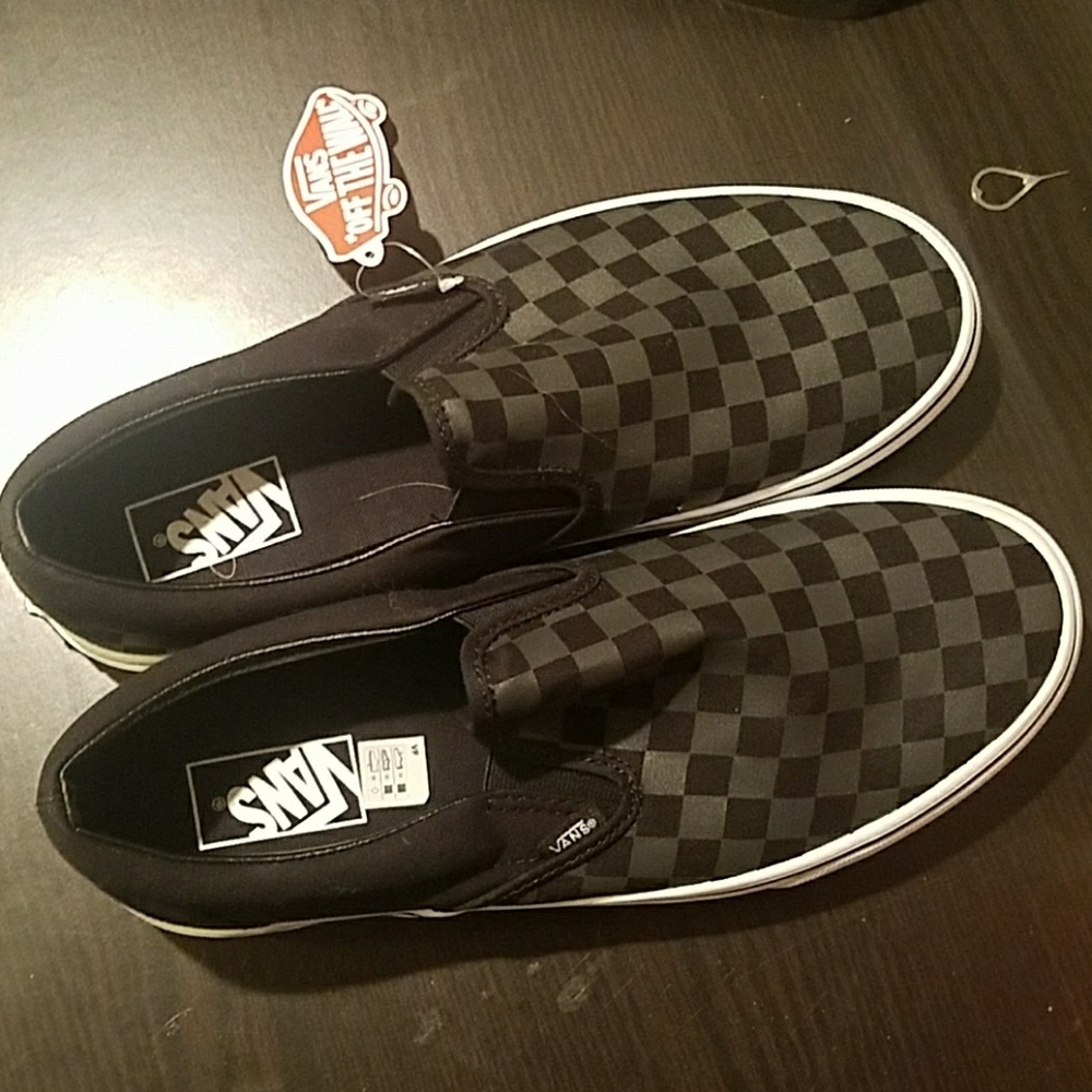 Vans Mens Black Checker Slip Ons